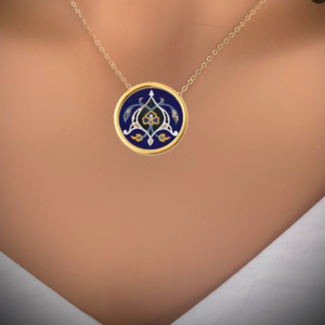Handmade Solid Gold Necklace, Pendant Necklace with Persian Tiles Art-Inspired Design – Floral Luxury Pendant Jewelry Handmade Solid Gold Necklace, Pendant Necklace with Persian Tiles Art-Inspired Design - Floral Luxury Pendant Jewelry