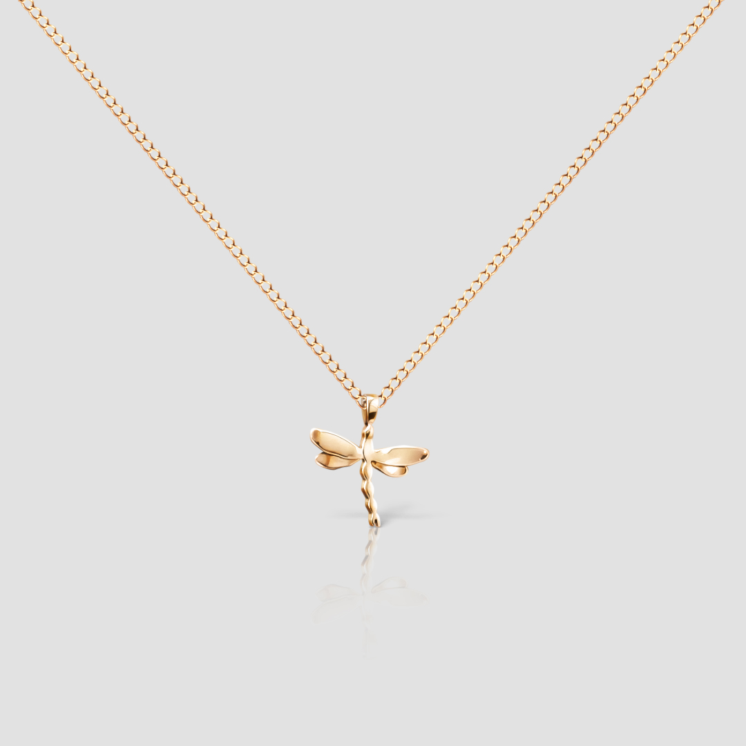 Handmade 14k Gold Dragonfly Necklace, Bug Minimalist Pendant