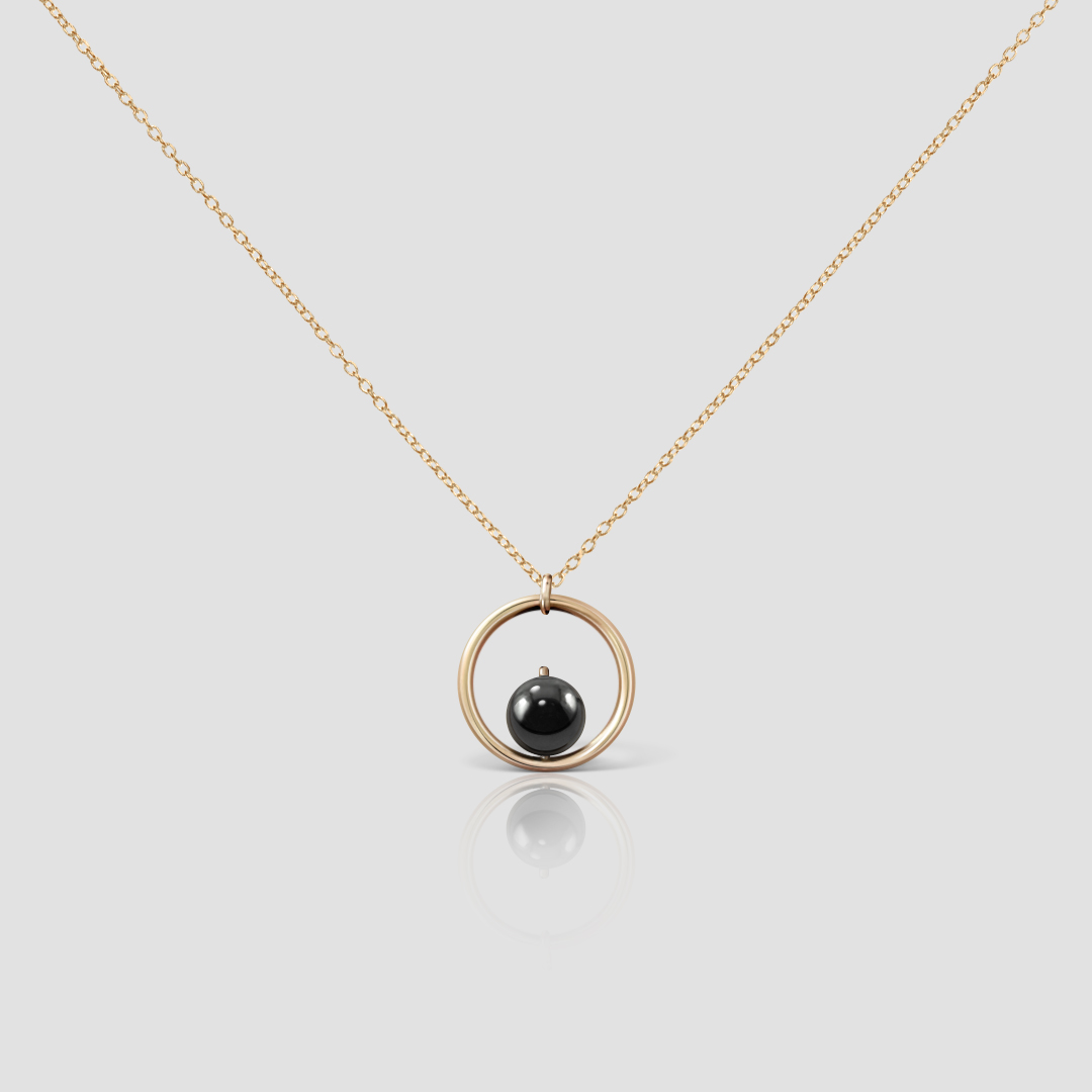 14k Gold Hematite Karma Circle Necklace