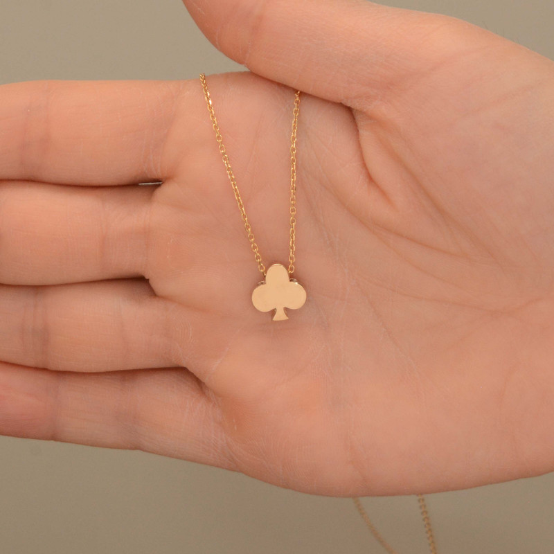 Clover Necklace, Poker Club Solid Gold Pendant Necklace, Handmade 14k Solid Gold Clover Pendant, Poker Club Necklace Luck and Luxury