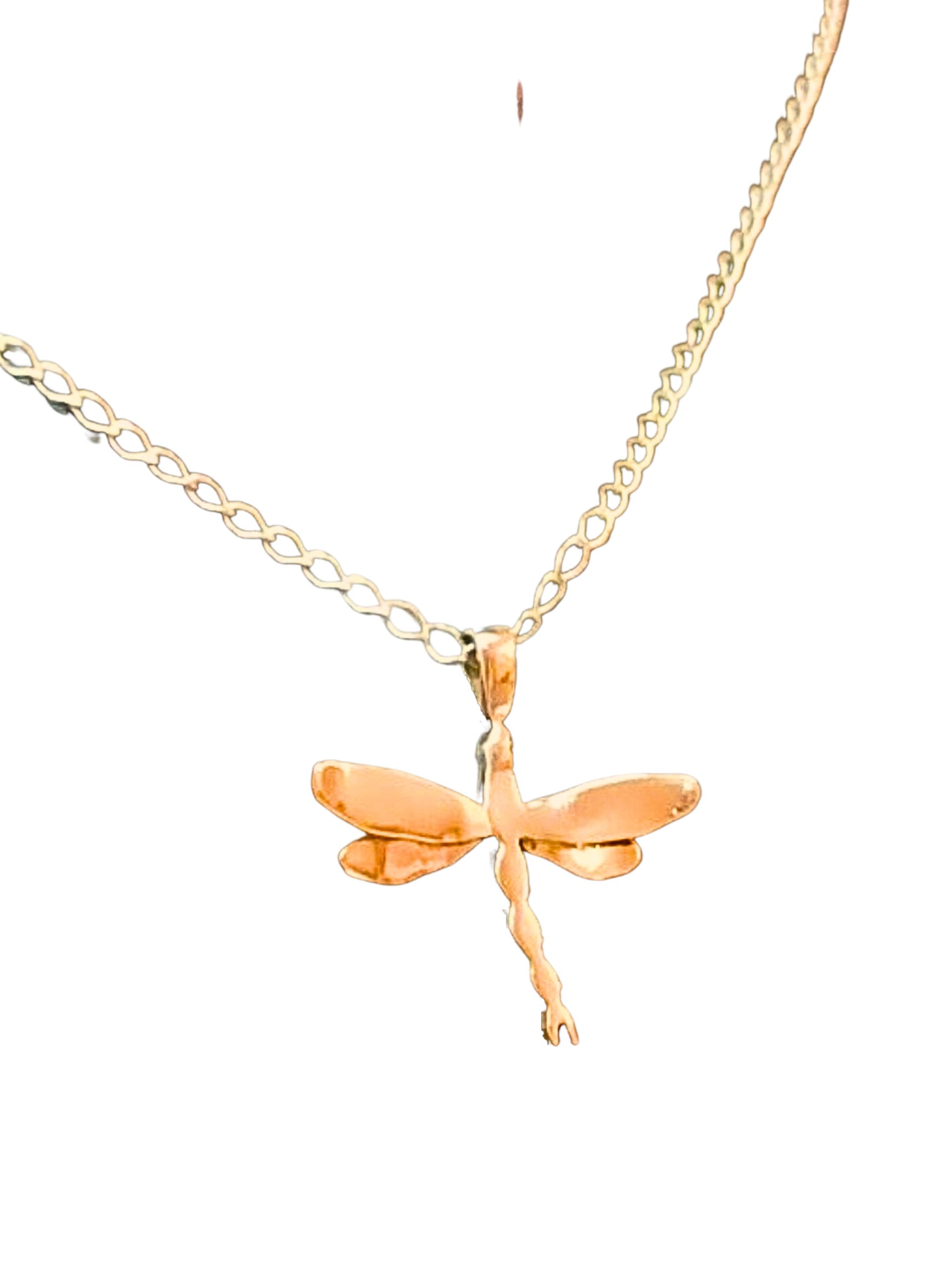 Handmade 14k Gold Dragonfly Necklace, Bug Minimalist Pendant - Image 8