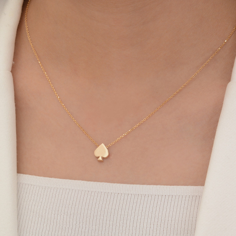 Ace of Spades Poker Necklace, Solid Gold Handcrafted Spades Pendant Necklace, Handmade 14k Solid Gold Spades Luck and Luxury Necklace