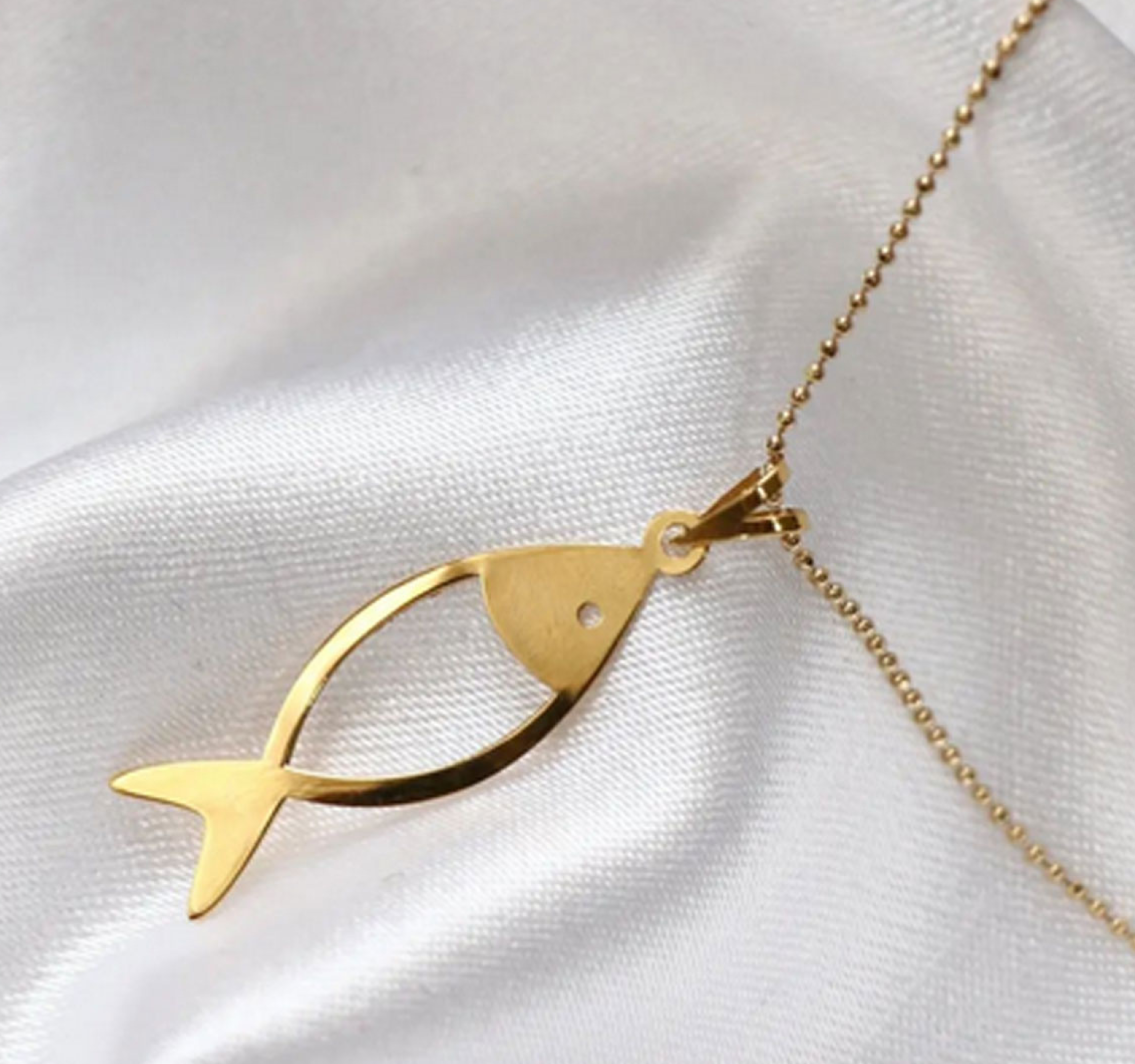 Fish Necklace, 14K Solid Gold Handmade Fish Pendant Necklace - Perfect Minimal Christmas & Valentine's Day Gift