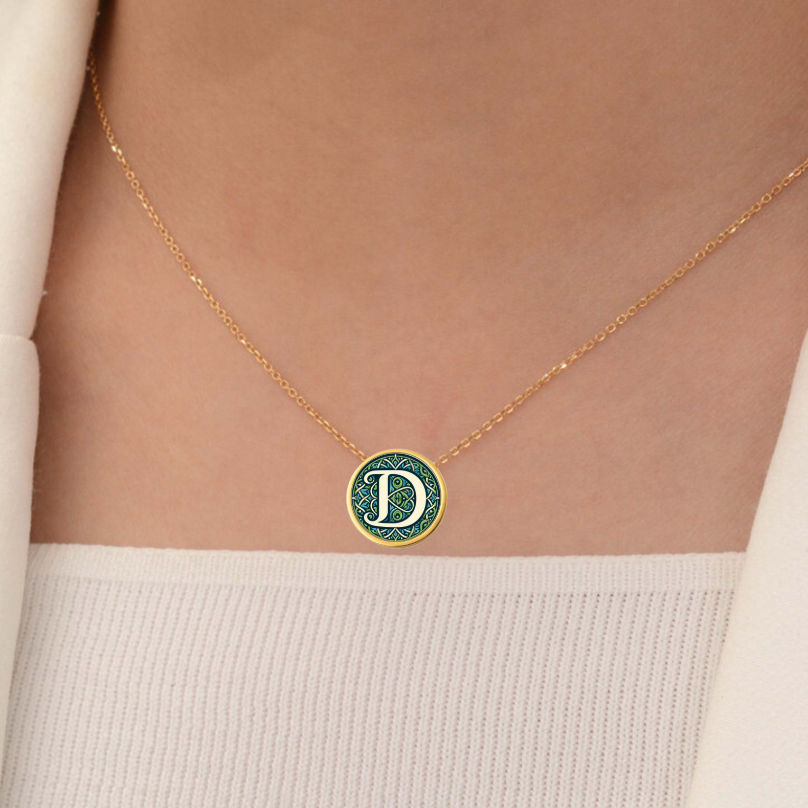 18k Solid Gold Initial Letter Necklace, Handmade Personalized Necklace, Letter D Initial Custom Monogram Pendant