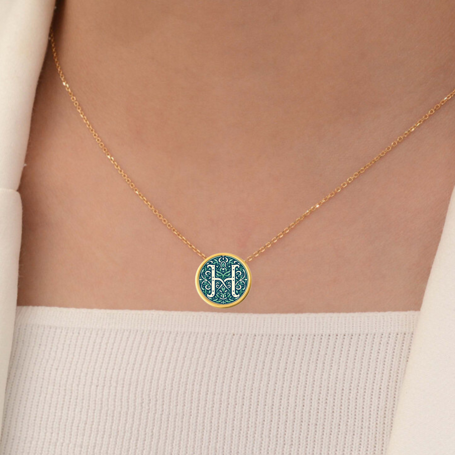 Handmade 18k Solid Gold Initial Letter Necklace, Custom Monogram Pendant, Personalized Name Letter H Necklace