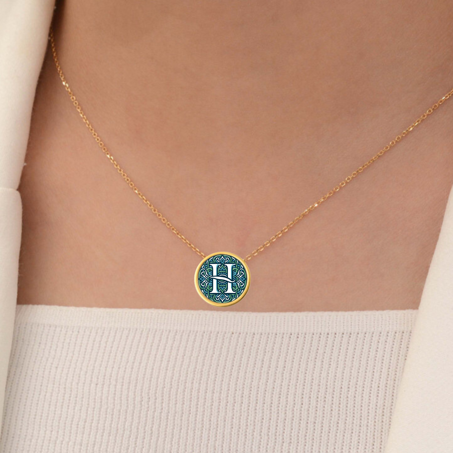Handmade 18k Solid Gold Initial Letter Necklace, Custom Monogram Pendant, Personalized Name Letter H Necklace