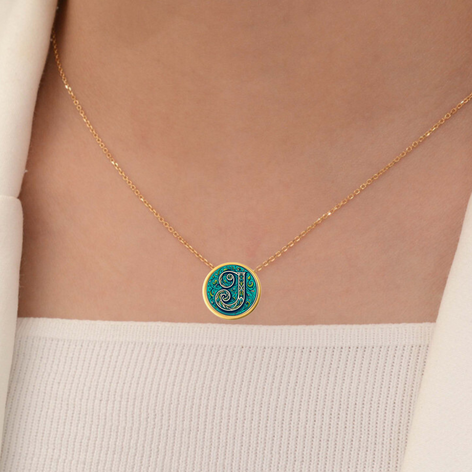 18k Solid Gold Initial Letter Necklace, Personalized Pendant Custom Monogram Necklace, Handmade Letter J Initial Pendant