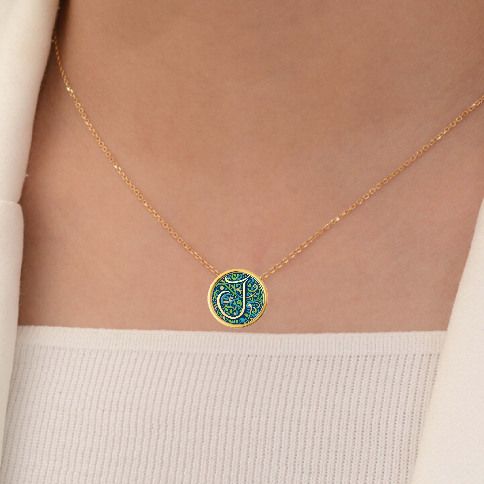 18k Solid Gold Initial Letter Necklace, Personalized Pendant Custom Monogram Necklace, Handmade Letter J Initial Pendant