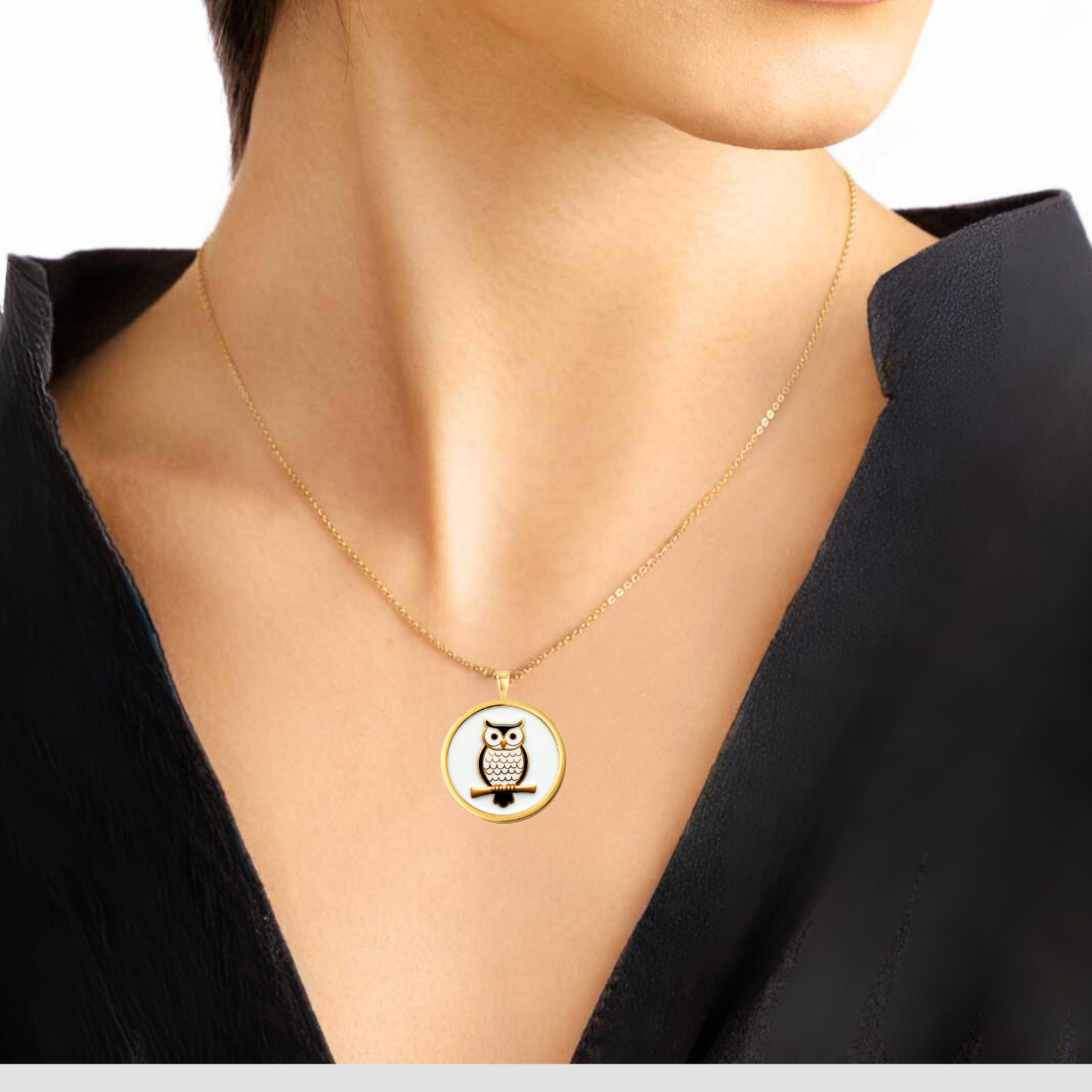 18k Solid Gold Owl Necklace, Bird Necklace, Handmade Jewelry Owl Charm, Solid Gold Owl Pendant