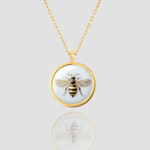 18k Solid Gold Bee Necklace, Bug Necklace, Handmade Jewelry, Honeybee Solid Gold Pendant