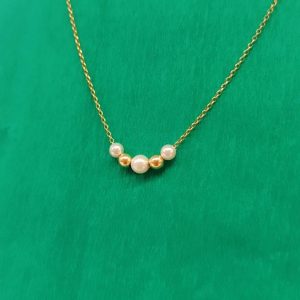 14k Solid Gold Pearl Necklace | Dainty Beaded Ball Necklace