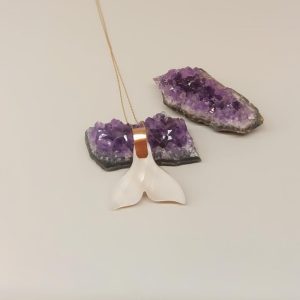 Solid Gold Mermaid Tail Necklace, Freshwater Shell Fish Pendant