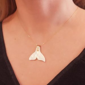 Solid Gold Mermaid Tail Necklace, Freshwater Shell Fish Pendant