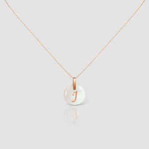 Handmade 18k Solid Gold Initial Letter Necklace, Personalized Letter Pendant, Shell Custom Necklace, Letter J Initial Pendant