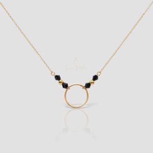 14K Solid Gold Circle Necklace, Beaded Round Pendant Necklace, Handmade Dainty Karma Circle Beaded Necklace, Birthday Gift