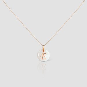 Initial Letter Necklace, Solid Gold Handmade Initial Letter E Necklace, Personalized Necklace with Shell Pendant