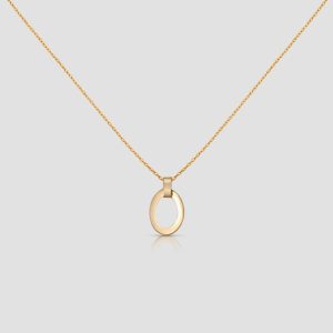 Handmade Minimal Necklace, 14k Solid Gold Oval Pendant, Birthday Gift for Her, Christmas Gold Necklace, Handmade Jewelry