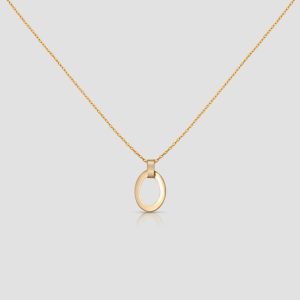 Handmade 18k Solid Gold Necklace, Oval Pendant Necklace, Gold Geometric Pendant Necklace, Handmade Jewelry