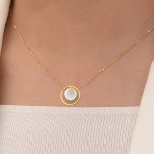 18k solid gold Karma Necklace, Handmade dainty Circle Necklace, Shell Minimalist Round Geometric Necklace