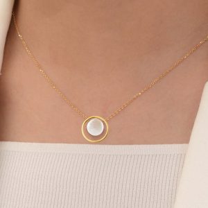 14k solid gold Karma Necklace, Handmade dainty Circle Necklace, Shell Minimalist Round Geometric Necklace