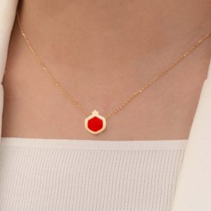 18k Solid Gold Pomegranate Necklace, Handmade Elegance 18k gold Charm necklace