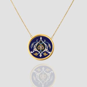 14K Solid Gold Necklace, Floral Persian Art-Inspired Design Necklace, Luxury Handmade Gold Pendant Jewelry