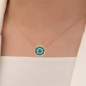 Evil Eye 18K Solid Gold Necklace, 750 Solid Gold Evil Eye Charm Necklace for Protection and Style