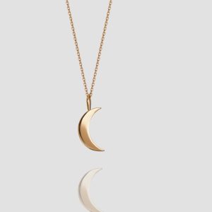 18k Solid Gold Moon Necklace | Minimalist Handmade Dainty Moon Pendant | 18k Solid Gold Handcrafted Valentine Gift | Birthday Gift