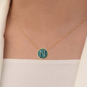 18K Solid Gold Initial Letter Necklace, Handmade Name Letter N Personalized Necklace, Custom Monogram Pendant