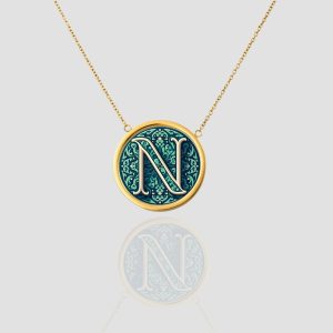 18K Solid Gold Initial Letter Necklace, Handmade Name Letter N Personalized Necklace, Custom Monogram Pendant