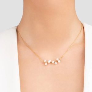 14k solid gold Cluster Pearl Necklace, Handmade Pearl Cluster Necklace, Elegant Dainty Pearl Necklace