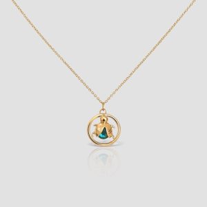 18k Solid Gold Ladybug Necklace, Handmade Bug Pendant Necklace, Circle Karma Gold Bug Necklace, Handmade Nature Inspired Jewelry