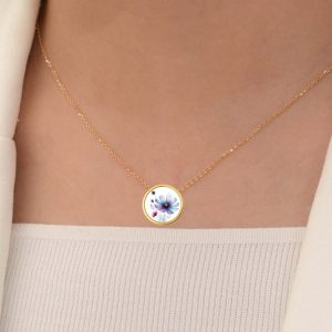 Solid Gold October Birth Flower Necklace, 18k Gold Personalized October Cosmos Custom Jewelry, October BirthFlower Cosmos