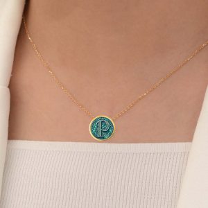 18K Solid Gold Initial Letter Necklace, Handmade Name Letter P Personalized Pendant, Custom Monogram necklace