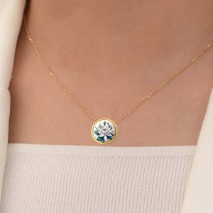 18K Solid Gold July Birth Flower Necklace, Personalized Custom Jewelry, July BirthFlower Water Lily Pendant Necklace