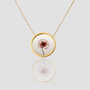 18K Solid Gold Agust Birth Flower Necklace, Personalized Custom Jewelry, August BirthFlower Poppy Pendant Necklace