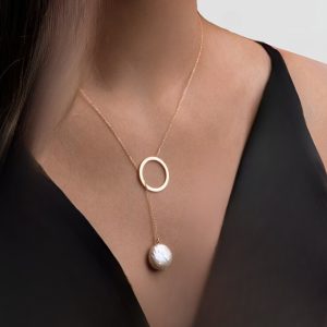 Karma Y Necklace, 18 Solid Gold Handmade Elegant Karma Necklace with Sell Pendant, A Perfect Gift for Special Occasions