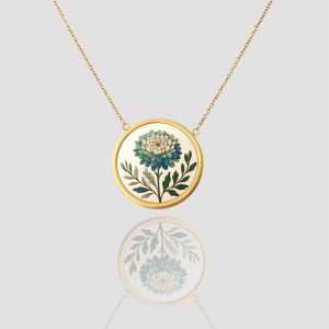 18K Solid Gold November Birth Flower Necklace, Personalized November Chrysanthemum, Handmade Jewelry, November Birthday gift
