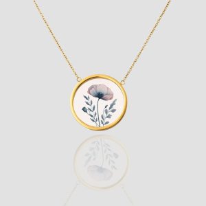 18K Solid Gold Agust Birth Flower Necklace, Personalized Custom Jewelry, August BirthFlower Poppy Pendant Necklace
