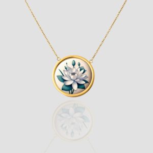 18K Solid Gold July Birth Flower Necklace, Personalized Custom Jewelry, July BirthFlower Water Lily Pendant Necklace