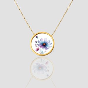 Solid Gold October Birth Flower Necklace, 18k Gold Personalized October Cosmos Custom Jewelry, October BirthFlower Cosmos