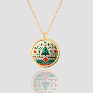 18k Solid Gold Christmas Necklace, Christmas Tree Pendant Necklace, Holiday and Christmas Pendant, XmasGift, Christmas Gift for Her