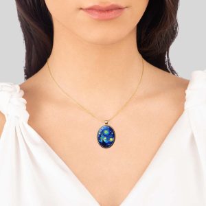 Handmade 18K Gold Evil Eye Pendant Necklace, Van Gogh Starry Night Design