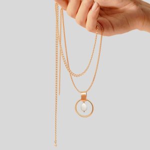Solid Gold Pearl Karma Necklace, Handmade Minimal Circle Pendant