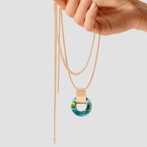 18K Solid Gold Abalone Karma Necklace, Handmade Circle Necklace, Minimal Abalone Shell Necklace, Circle Karma Necklace