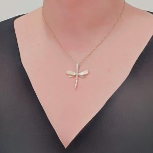 Handmade Dragonfly Necklace, Solid Gold Minimalist Bug Pendant, Birthday and Christmas Gift for Her