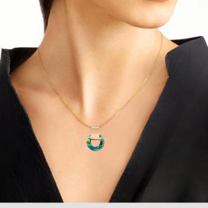 Solid Gold Abalone Necklace, Circle Karma Necklace, Handmade jewelry, Abalone Gold Pendant