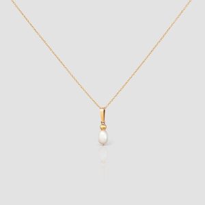14K Solid Gold Pearl Necklace, Beaded Minimal Dainty Grade AA Pearls Pendant, Handmade Beaded Gold Pearl Charm