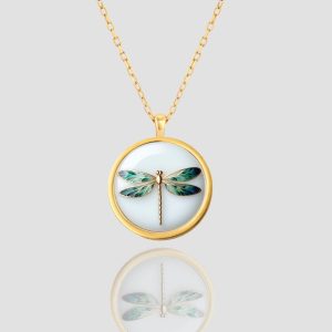 14k Solid Gold Dragonfly Necklace, Bug Gold Pendant Necklace, Handmade Dragonfly Jewelry, Luxury Dragonfly Necklace, Gold Christmas Gift