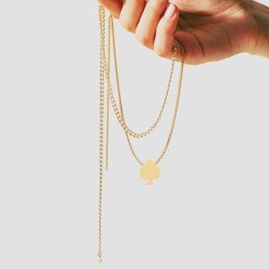 Ace of Spades Poker Necklace, 18k Solid Gold Handcrafted Spades Pendant Necklace, Handmade 14k Solid Gold Spades Luck and Luxury Necklace